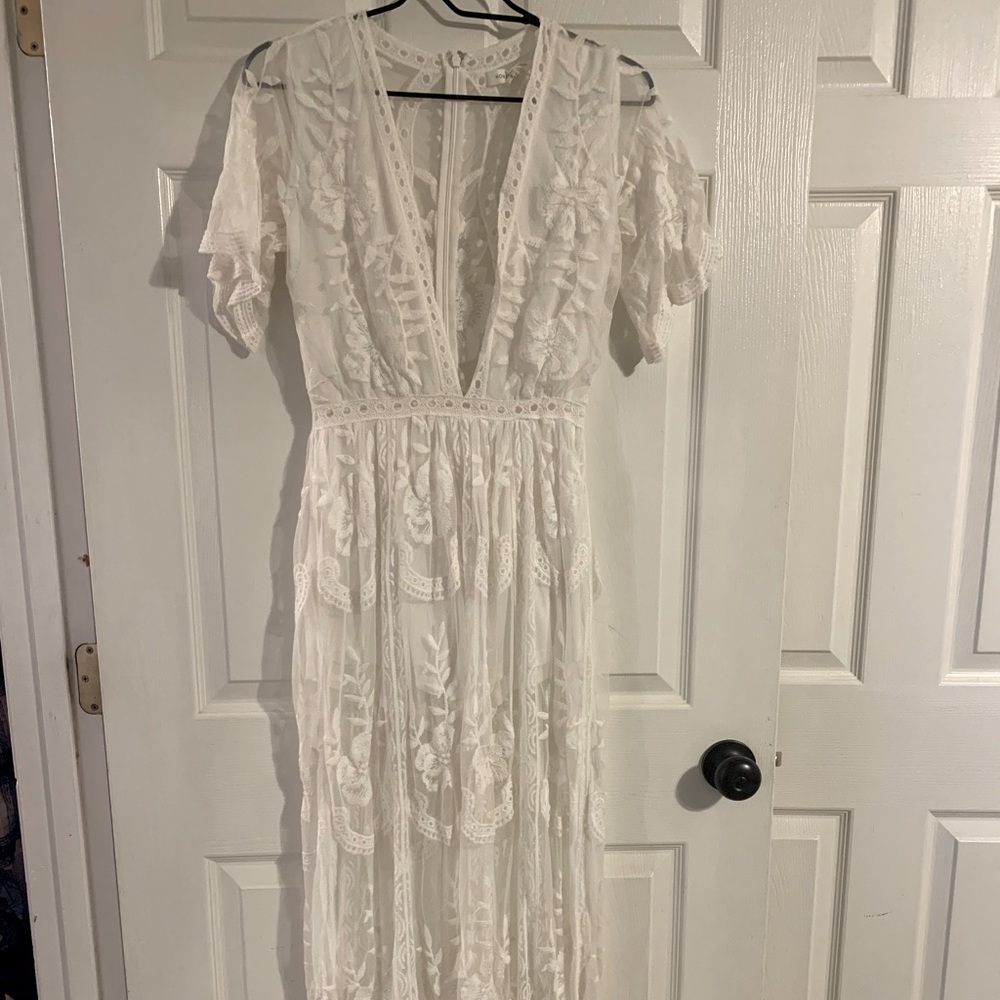 White lace maxi romper